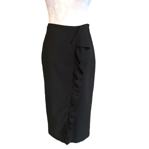 ZARA Black Ruffle Stretch Midi Pencil Skirt - S - Picture 2 of 12